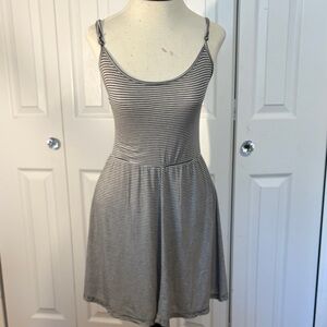Brandy &Melville Striped Gray And Black Spaghetti Strap Dress One Size